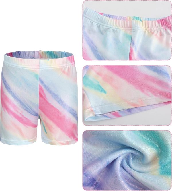 ⁦SEAUR Girls Long Sleeve Gymnastics Leotards with Shorts Sparkly Dance Athletic Outfits 3 Piece⁩ - الصورة ⁦6⁩