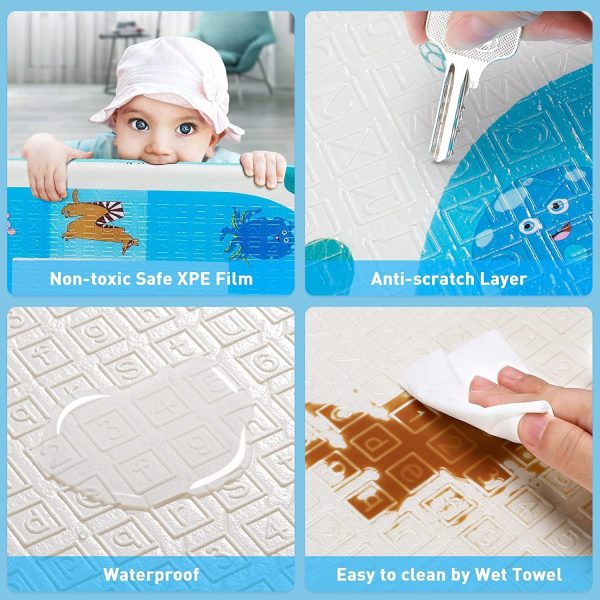 ⁦HI-FINE Foldable Baby Play Mat,Foam Baby Mat for Floor with Storage Bag Waterproof Crawling Mat for Toddlers and Infants,Non Slip Playmat for Babies (200 * 180 * 1.5CM) (Car/Deer)⁩ - الصورة ⁦6⁩
