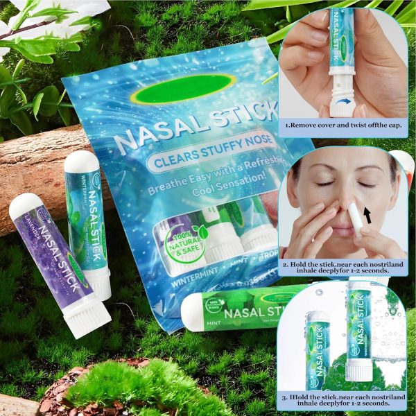 ⁦4 Pack Nasal Stick, Naturals Nasal Inhaler Pen, Scented Sticks for Essential Oils, Quick Help of a Blocked Nose, Improves Breathing and Increases Focus⁩ - الصورة ⁦5⁩