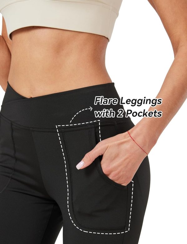 ⁦Jinhiteam Leggings with Pockets for Girls Solid Black Stretch High Waist Tummy Control Workout Dance Bootcut Yoga Pants⁩ - الصورة ⁦4⁩