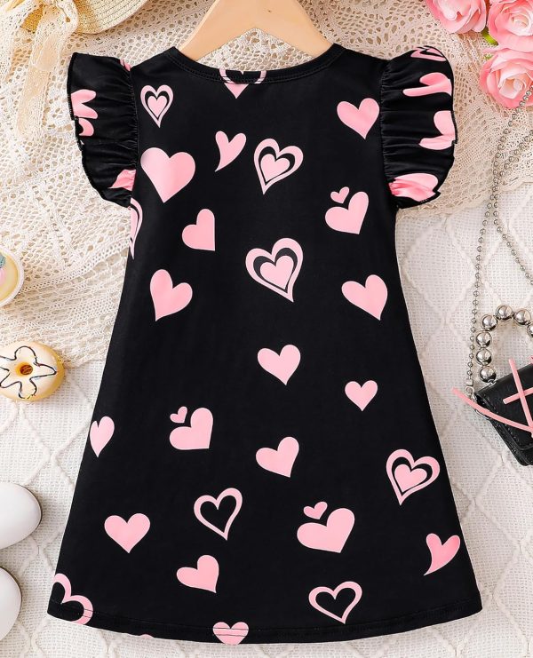 ⁦VeryNew Girls Ruffle Sleeve Dress A-Line Skater Kids Cute Cat Casual Dresses Summer Sundress for 4-8 Years⁩ - الصورة ⁦6⁩