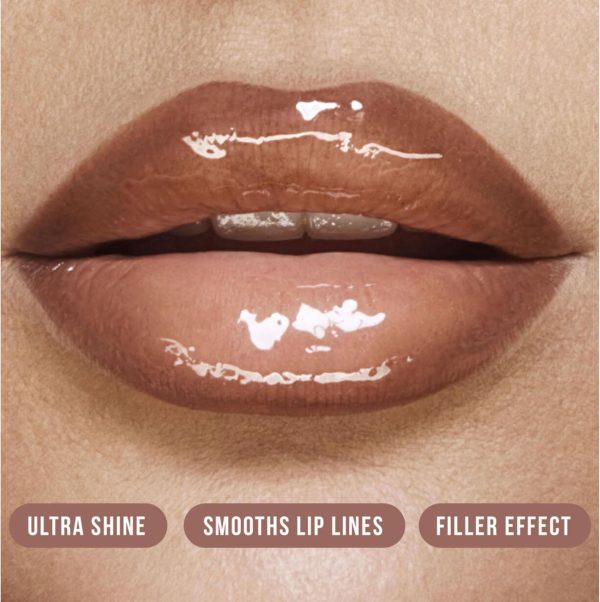 ⁦HUDA BEAUTY Faux Filler Shiny Non-Sticky Lip Gloss Bombshell - Pinky Brown 0.13FL.OZ / 3.9ml⁩ - الصورة ⁦6⁩