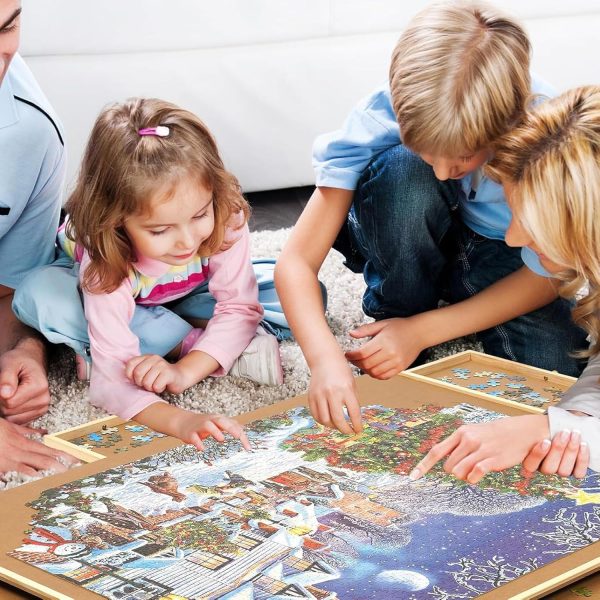 ⁦1500 Piece Rotating Puzzle Board with 6 Drawers and Cover, Portable Wooden Jigsaw Puzzle Table, Spinning Puzzle Boards for Adults and mom, 94 * 71 * 1.5Cm⁩ - الصورة ⁦5⁩