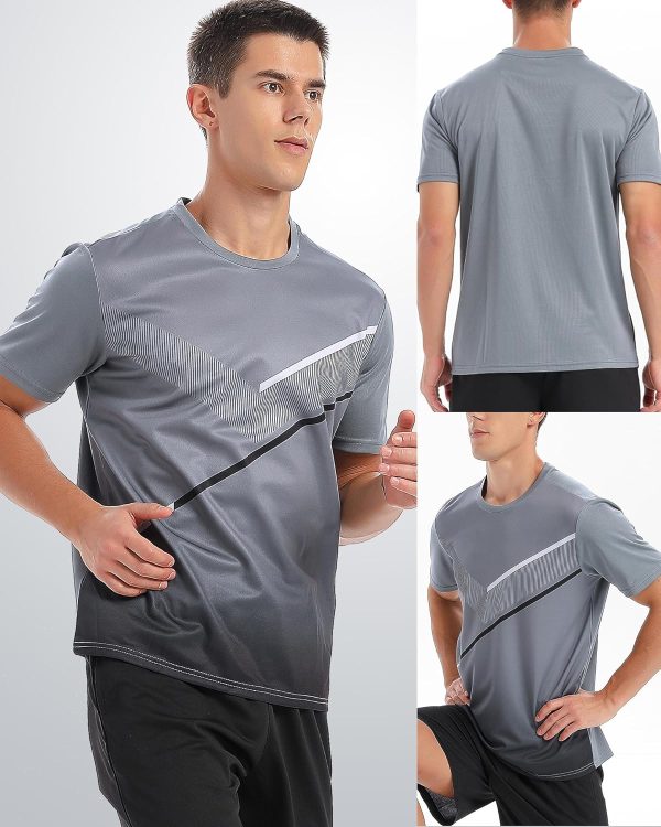 ⁦5 Pack Workout Shirts for Men Athletic Running Gym Quick Dry Short Sleeve Crew Neck T Shirts Tee Tops Bulk⁩ - الصورة ⁦5⁩