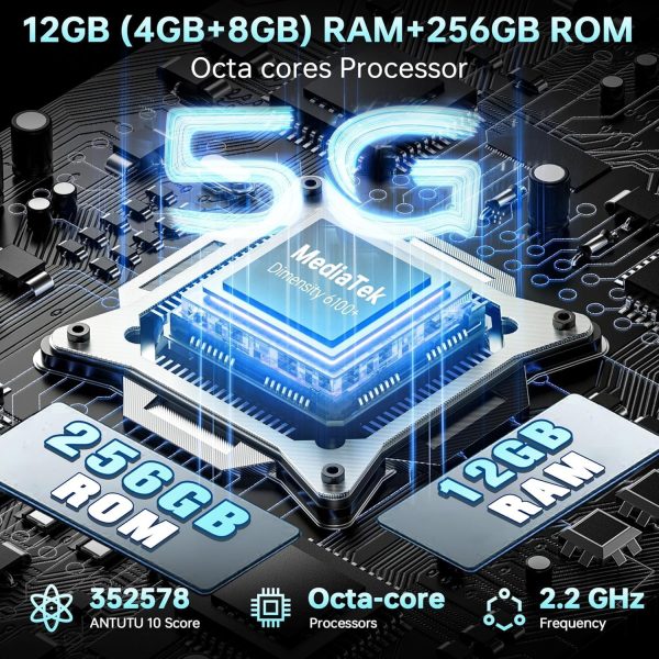 ⁦WP50 Rugged Phone Unlocked 5G-12GB RAM+256GB ROM Cell Phones, 6.6" Screen, 48MP Camera, 6500mAh Battery Smartphone, 5G Dual SIM Android 14 IP68/IP69K Waterproof Phone, NFC/GPS/T-Mobile⁩ - الصورة ⁦2⁩
