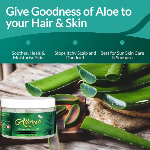 ⁦All Natural Aloe Vera Gel: Pure Aloe Vera Gelly from Organic Cold Pressed Aloe - Hydrates & Heals Dry, Itchy & Damaged Skin - Acne, Sunburn, Rash & Dandruff Relief - Fragrance & Alcohol Free - 350ml⁩ - الصورة ⁦4⁩