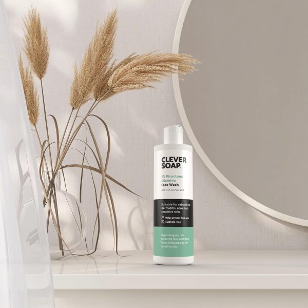 ⁦Clever Soap 1% Piroctone Olamine Face Wash With Salicylic Acid - Exfoliating, Foaming Facial Cleanser - Suitable For Seborrheic Dermatitis, Acne & Psoriasis - Fragrance Free Skin Care, For Men & Women⁩ - الصورة ⁦6⁩