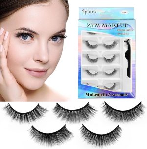 Hepiide 5 Pairs Self Adhesive Eyelashes: with Tweezers - No Glue Needed - Reusable Self Adhesive Eyelashes - False Eyelashes for Beginners (FZ5-06)