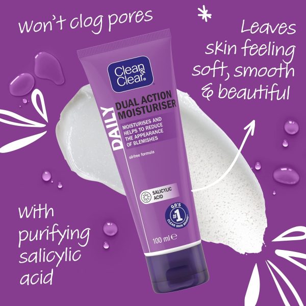 ⁦Clean & Clear Dual Action Moisturiser, 100ml⁩ - الصورة ⁦4⁩