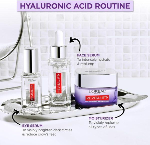⁦L'Oreal Paris Revitalift 1.5% Pure Hyaluronic Acid Face Serum, Hydrate & Reduce Wrinkles, Fragrance Free 1 oz⁩ - الصورة ⁦7⁩