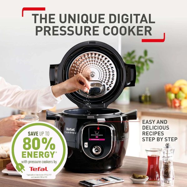 ⁦Tefal Cook4Me+ CY851840 One-Pot Digital Pressure Cooker - 6 Litre/Black and Stainless Steel⁩ - الصورة ⁦2⁩