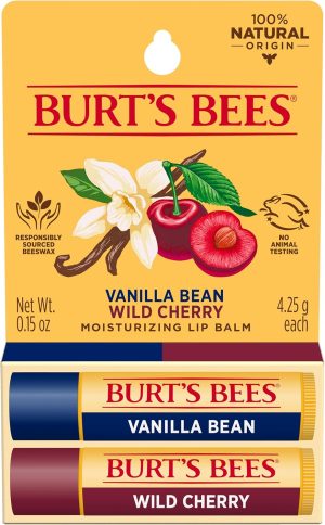 Burt's Bees Wild Cherry and Vanilla Bean Moisturizing Lip Balm Twin Pack for Unisex 2 x 0.15 oz Lip Balm