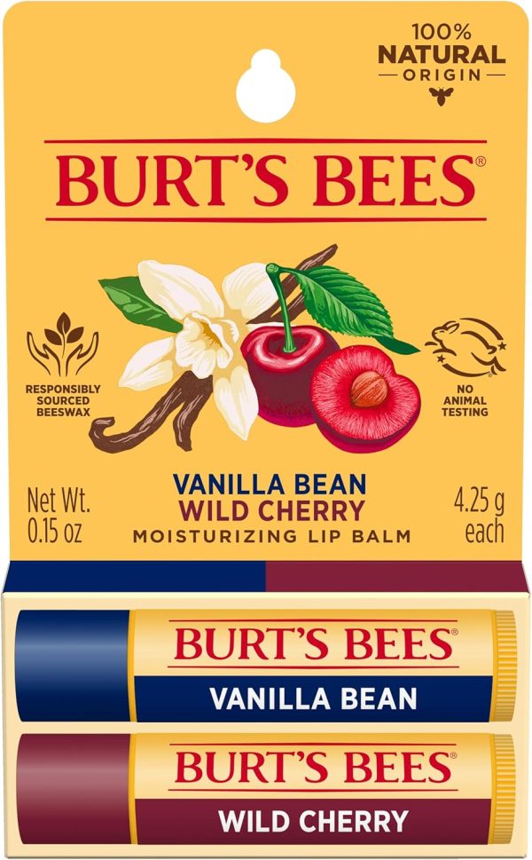 Burt's Bees Wild Cherry and Vanilla Bean Moisturizing Lip Balm Twin Pack for Unisex 2 x 0.15 oz Lip Balm