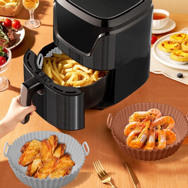 ⁦XIILSIE Air Fryer Silicone Pot, 2Pcs 8.6'' Air Fryer Silicone Liners Food Safe Non Stick Air fryer Basket Oven Accessories, Reusable Replacement of Parchment Liner Paper Fits 5.3QT or Bigger Air Fryer⁩ - الصورة ⁦7⁩