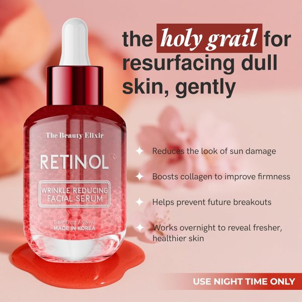 ⁦The Beauty Elixir Retinol Serum For Face - Dermatologist Tested, Anti-Aging, Fine Lines & Wrinkles & Post-Acne Marks Treatment - Clean Beauty, Cruelty-Free Korean Skin Care for All Skin Types - 1.69oz⁩ - الصورة ⁦2⁩