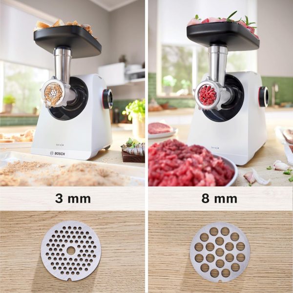 ⁦Bosch, MultiPower Series 4 Meat Grinder Powerful 1900 Watt Motor Meat Grinder Sausage Topper, White, MFWS420W⁩ - الصورة ⁦8⁩