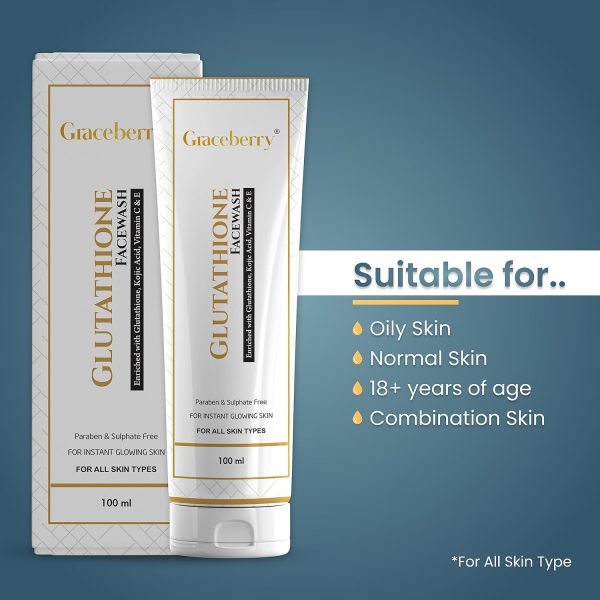 ⁦Graceberry Brightening L-Glutathione Face Wash with Vitamin C & E, Glycolic acid and Kojic Acid For Deep Cleansing | Face Wash For Woman & Men | All Skin Type | 100GM⁩ - الصورة ⁦3⁩