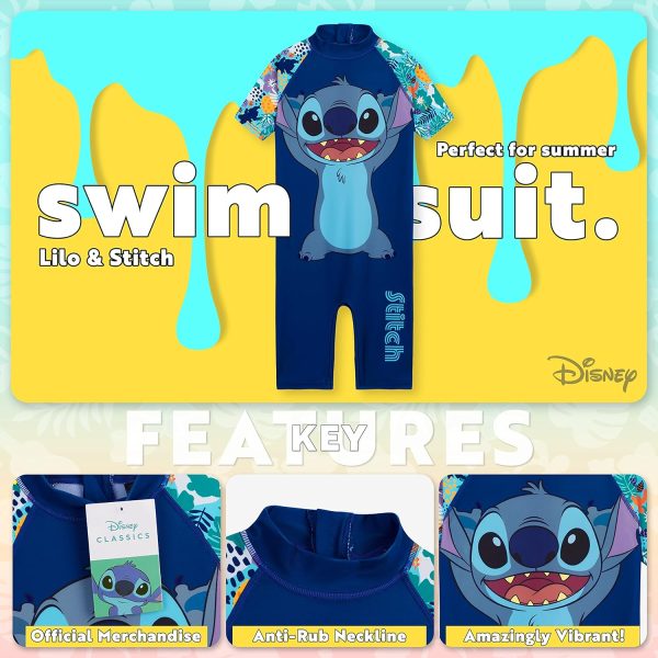⁦Disney Stitch Single Piece Swimsuit for Girls with Short Sleeves - Gift⁩ - الصورة ⁦3⁩