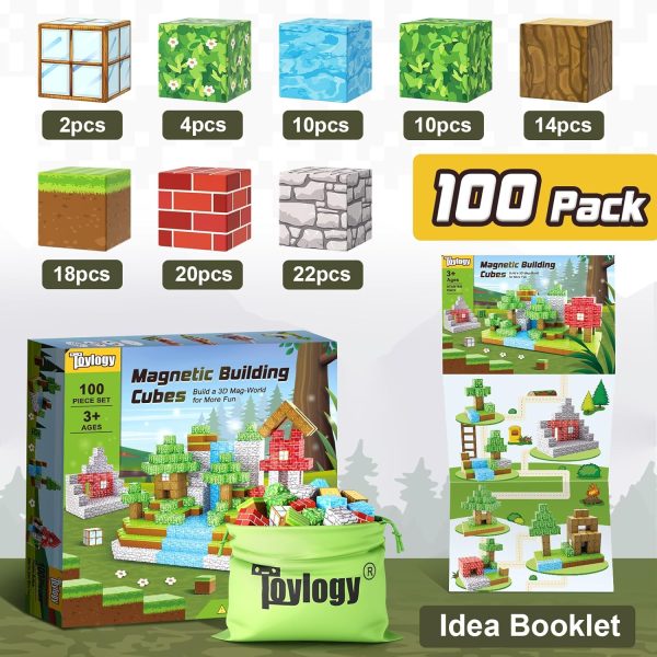 ⁦Toylogy 100PCS Magnetic Blocks-Build Mine Magnet World Set for Boys & Girls Age 3-5 6-8, STEM Sensory Toys for Toddlers Gifts for 3+ Years Old Girls Boys, Classroom Must Haves Construction Toys⁩ - الصورة ⁦2⁩