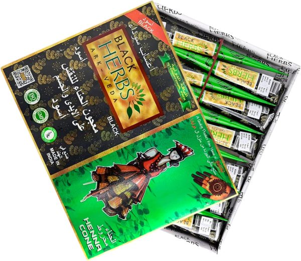 ⁦Golecha 100% Pure Henna Mehandi Paste in Cone for Hands Tattoo Standard Size, 25 gms - Black (12 pcs)⁩ - الصورة ⁦3⁩