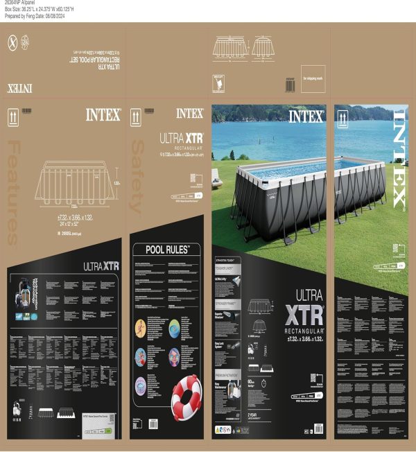 ⁦Intex Power Steel Rectangular Frame Pool Set+ Filter Pump+Ladder+Dispenser, Size ‎366 x 732 x 132 cm⁩ - الصورة ⁦10⁩