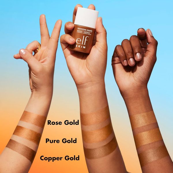 ⁦e.l.f. SKIN Bronzing Drops Mini, Liquid Bronzer For Face & Skin, Creates A Sun-Kissed Glow, Infused With Vitamin E, Vegan & Cruelty-Free, Pure Gold⁩ - الصورة ⁦4⁩