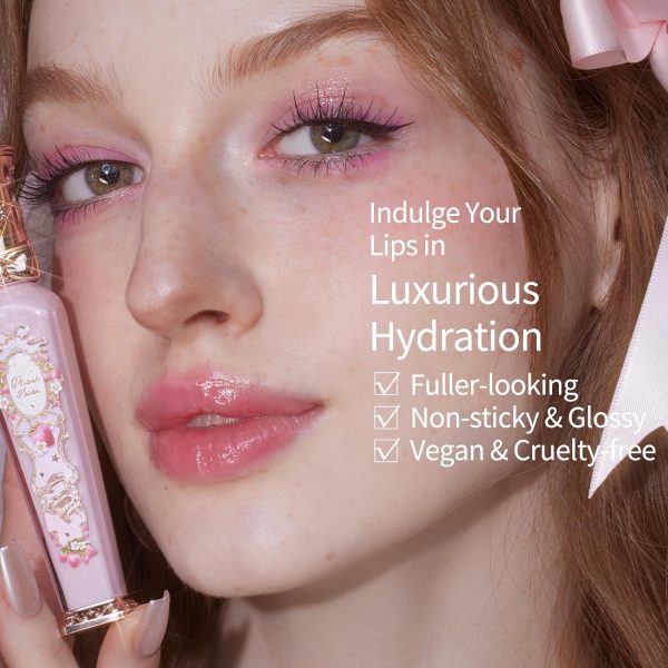 ⁦Flower Knows Violet Strawberry Rococo Glowy Lip Gloss-Moisturizing Tinted Lip Oil-Hydrating Lip Makeup for Girls&Women-Vegan & Cruelty-Free-0.12 Fl Oz,1 Count (G01 Strawberry Macaron)⁩ - الصورة ⁦7⁩