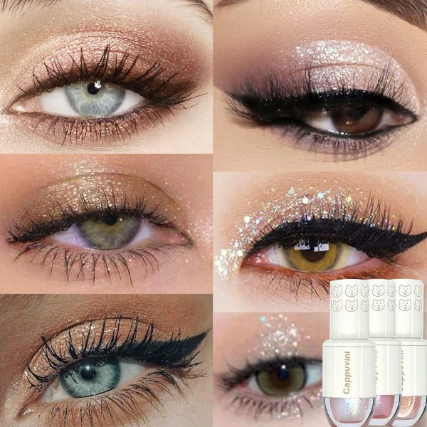 ⁦Excefore Liquid Glitter Eyeshadow, 2PCS Bling Eye Shadow Sparkle Shimmer Eyeliner Sticks Long Lasting, Quick-Drying, Easy to Apply, Loose Glitter Glue for Eye Crystals Makeup⁩ - الصورة ⁦2⁩