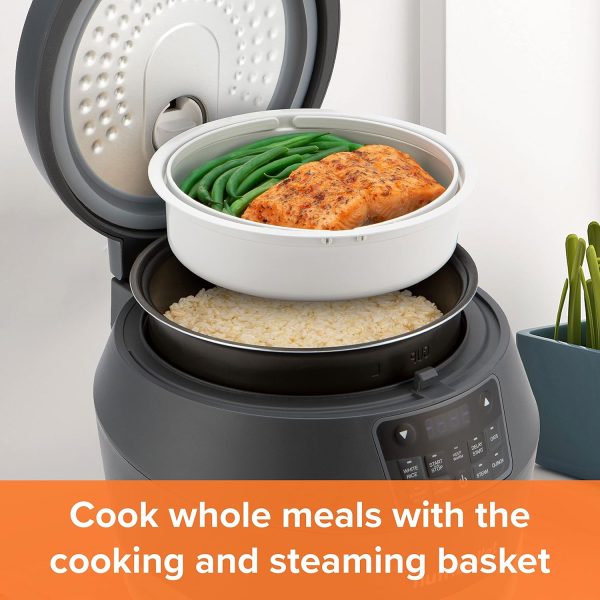 ⁦Nutribullet EveryGrain 10 Cup Pre-Programmed Rice Cooker - Non-Stick Removable Cooking Bowl - Multiple Grain Settings - Keep Warm Setting - Includes Measuring Cup, Spatula & Steaming Basket - 600W⁩ - الصورة ⁦6⁩