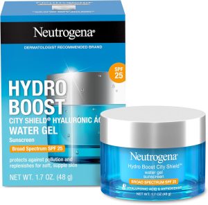Neutrogena Hydro Boost City Shield Water Gel with Hydrating Hyaluronic Acid, Facial Moisturizer with Broad Spectrum SPF 25 Sunscreen, Oil-Free, Alcohol-Free, Non-Comedogenic, 1.7 oz
