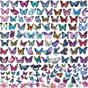 MAKINGTEC Butterfly Temporary Tattoos, 150 Various Styles Butterfly Tattoos Stickers, Waterproof 3D Tattoo for Kids Women Birthday Decorations Body Art Makeup Stickers