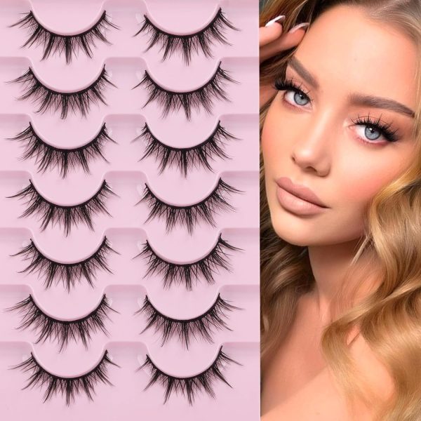 ⁦SWIUKPHE Manga Lashes, Natural Look False Eyelashes Anime Lashes, Mink 3D Volume Eyelashes Pack Cosplay Fake Eyelashes Look Like Individual Cluster, 7 Pairs⁩ - الصورة ⁦2⁩
