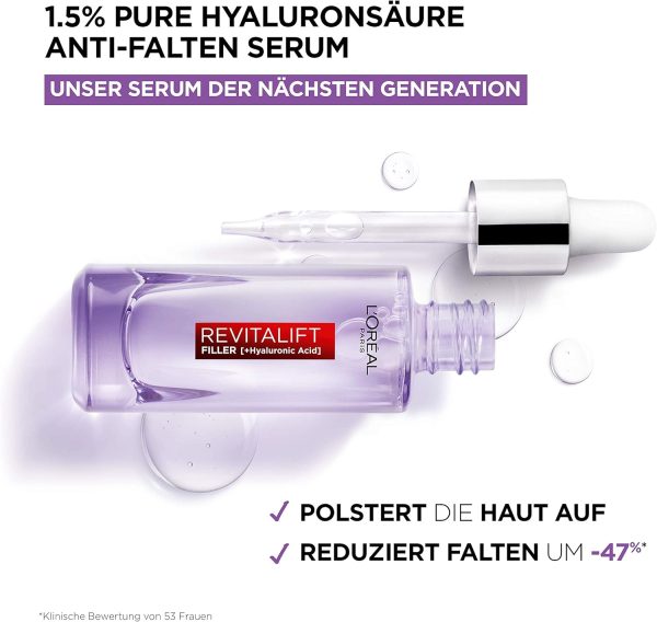 ⁦L’Oréal Paris Hyaluron Serum, Revitalift Filler, Anti-Aging Gesichtspflege, Anti-Falten, Mit 1,5% purer Hyaluronsäure und Vitamin C, 30 ml⁩ - الصورة ⁦2⁩