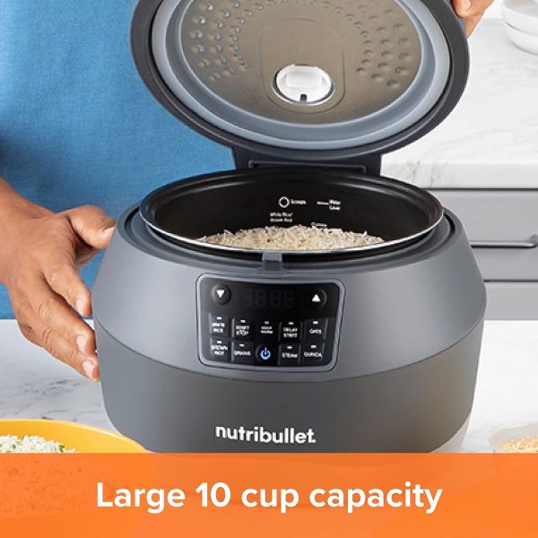 ⁦Nutribullet EveryGrain 10 Cup Pre-Programmed Rice Cooker - Non-Stick Removable Cooking Bowl - Multiple Grain Settings - Keep Warm Setting - Includes Measuring Cup, Spatula & Steaming Basket - 600W⁩ - الصورة ⁦5⁩