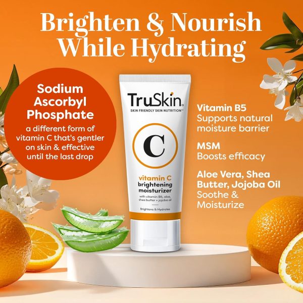 ⁦TruSkin Vitamin C Face Moisturizer, a Brightening Anti Aging Wrinkle Cream for Face, Formulated with Vitamin B5, Vitamin E, Jojoba Oil, Organic Aloe Vera and Green Tea for Natural Skin Health, 2 fl oz⁩ - الصورة ⁦2⁩