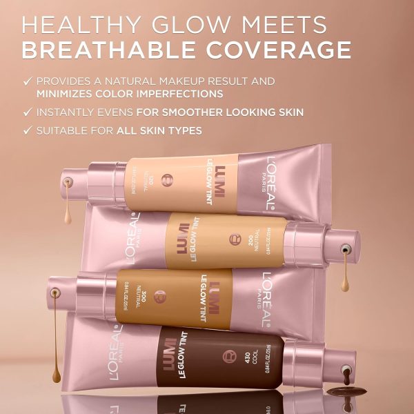 ⁦L’Oréal Paris Lumi Le Glow Skin Tint, Lightweight Water-Based Tinted Serum with Foundation-Like Coverage, Glow Illuminator, Neutral 200, 0.85 Fl Oz⁩ - الصورة ⁦7⁩