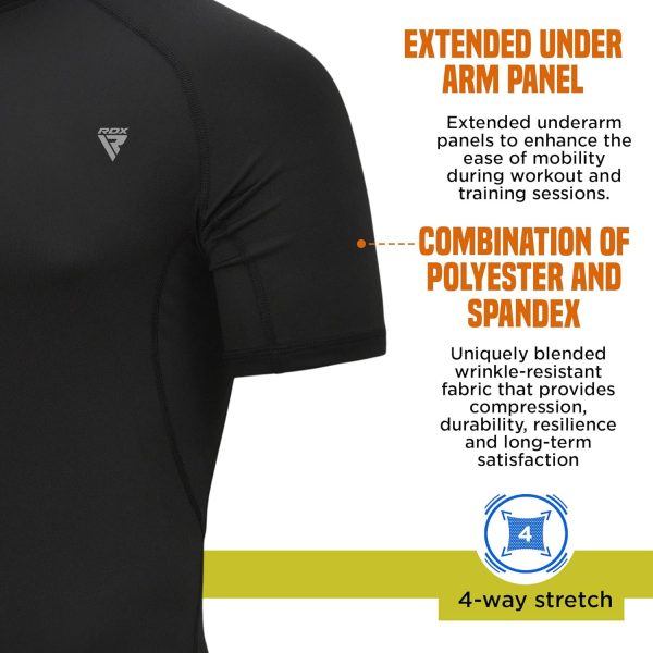 ⁦RDX Rash Guard MMA Compression Shirt, Tank Top Long Sleeve Half Sport Combat Tank Top for Surf, Training, Sparring, Running, Cycling, Sweat Martial Arts, Shirts, Swimming, Men's T-Shirt⁩ - الصورة ⁦4⁩