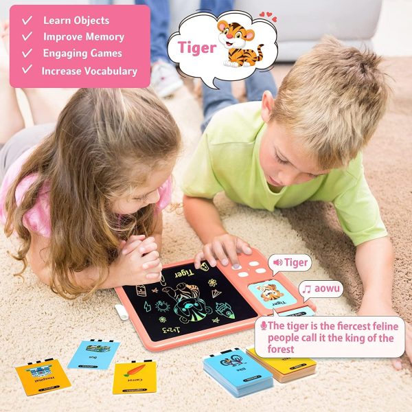 ⁦DMG TECH Audible Learning Toy, 224 PCS Talking Flashcards, Audible Flash Cards with Sound Effects, LCD Writing Tablet Educational Learning, Words Toys,Toddlers Birthday Gift for 2-7 Years Kids PINK⁩ - الصورة ⁦3⁩