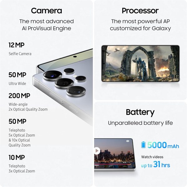 ⁦Samsung Galaxy S25 Ultra AI Phone, 1TB Storage, 12GB RAM, Titanium Gray, Android Smartphone, 200MP Camera, S Pen, Long Battery Life (KSA version)⁩ - الصورة ⁦6⁩