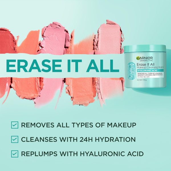 ⁦Garnier Erase It All Makeup Cleansing Balm with Hyaluronic Acid, Replumping Facial Cleanser and Makeup Remover, 4.2 Oz⁩ - الصورة ⁦5⁩