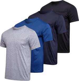 Big and Tall King Size Mens Quick Dry Dri Fit Active Wear Workout Running Training Athletic Performance Short Sleeve Crew Pocket T-Shirt Undershirt Essentials Top Tee ropa Hombre- Set 7, 4X