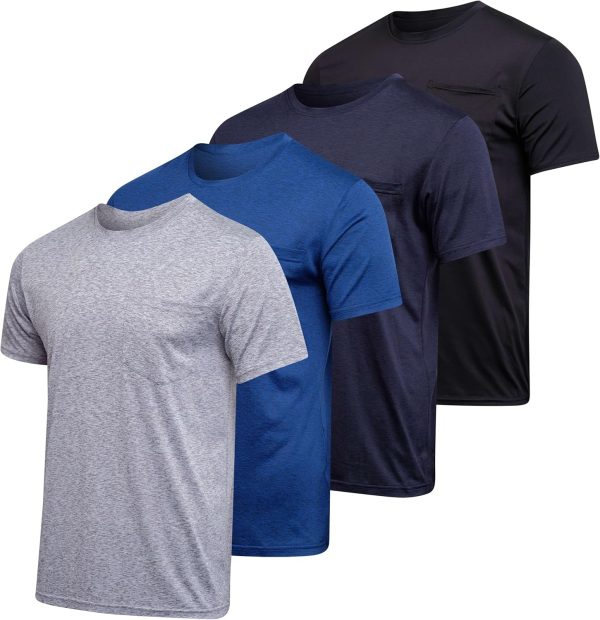 Big and Tall King Size Mens Quick Dry Dri Fit Active Wear Workout Running Training Athletic Performance Short Sleeve Crew Pocket T-Shirt Undershirt Essentials Top Tee ropa Hombre- Set 7, 4X