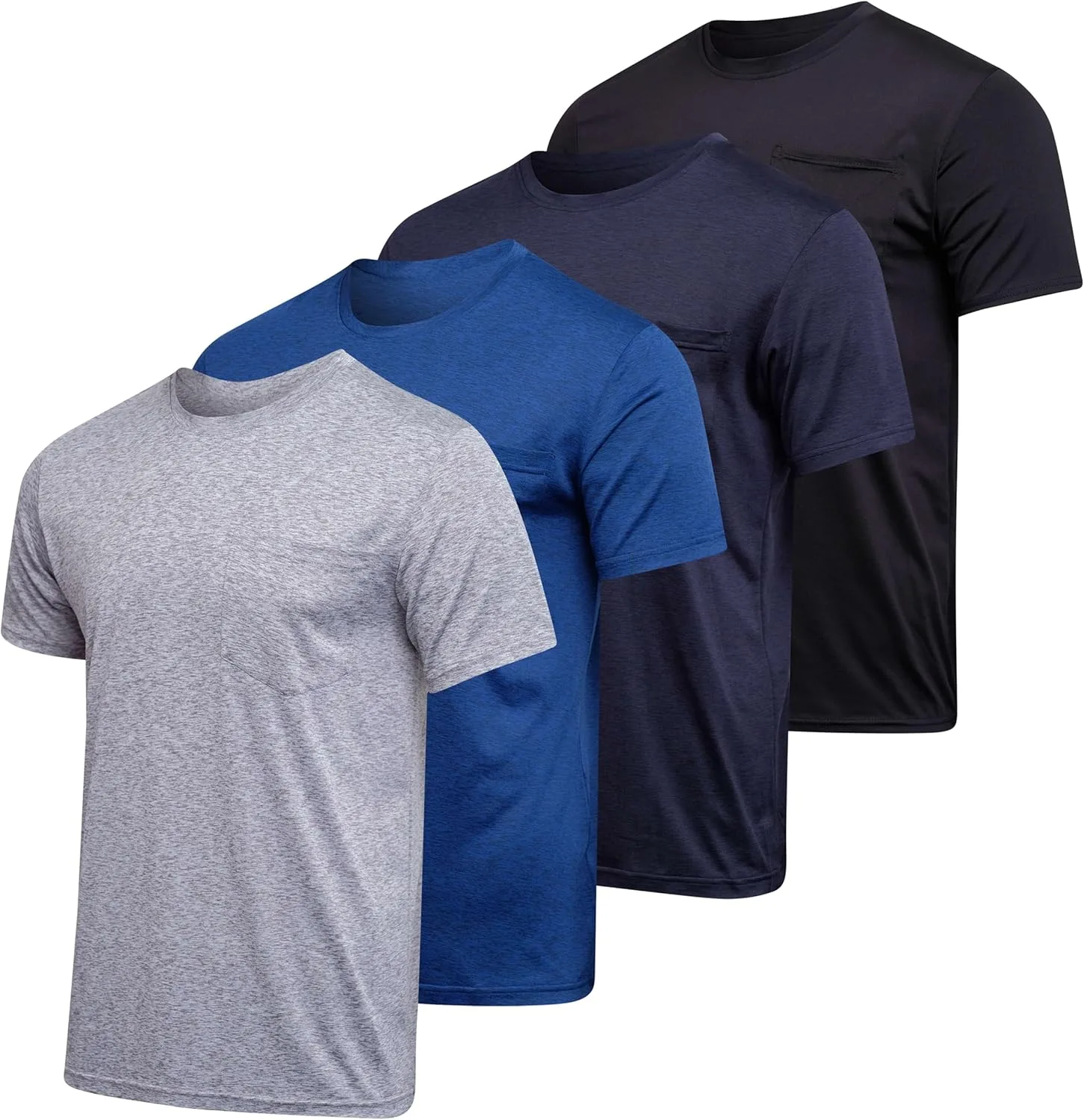 Big and Tall King Size Mens Quick Dry Dri Fit Active Wear Workout Running Training Athletic Performance Short Sleeve Crew Pocket T-Shirt Undershirt Essentials Top Tee ropa Hombre- Set 7, 4X