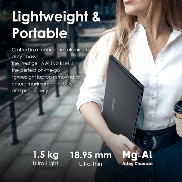 ⁦MSI Prestige 16 AI Evo Laptop: Intel Ultra 7-155H, 16" UHD+ OLED Display, 32GB DDR5, 2TB NVMe SSD, HDMI, SD Card Reader, Win 11 Pro: Stellar Gray B1MG-020US⁩ - الصورة ⁦5⁩