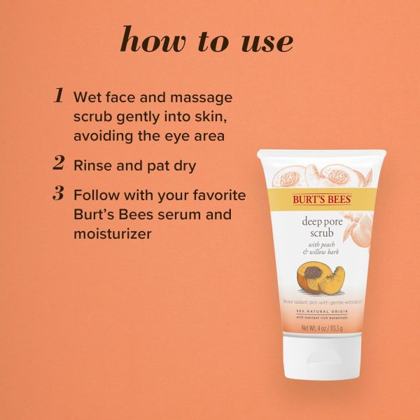 ⁦Burt's Bees Peach and Willow Bark Deep Pore Exfoliating Facial Scrub, 4 Oz (Package May Vary)⁩ - الصورة ⁦4⁩