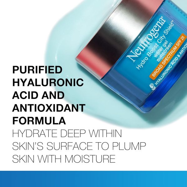 ⁦Neutrogena Hydro Boost City Shield Water Gel with Hydrating Hyaluronic Acid, Facial Moisturizer with Broad Spectrum SPF 25 Sunscreen, Oil-Free, Alcohol-Free, Non-Comedogenic, 1.7 oz⁩ - الصورة ⁦3⁩