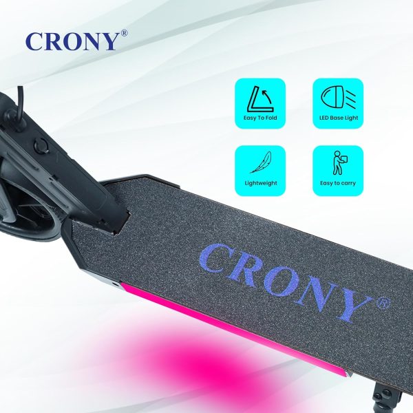⁦CRONY S32 Kids Foldable E-Scooter with LED Light Bar RGB Deck Lights & LED Display & E-Brake and E-Accelerator & Extended Footrest Supports Up to 100KG (Black)⁩ - الصورة ⁦7⁩