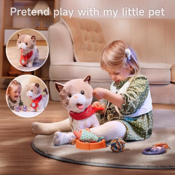 ⁦Interactive Electronic Plush Cat Toy for Kids, Realistic Walking Cat Toy That Walks, Meows,Tongues Out and Wags Tail, Kitten Pet Toy with Leash, Birthday Boys and Girls 3 4 5 6 7 Years Old⁩ - الصورة ⁦3⁩