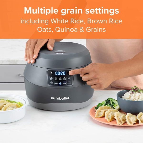 ⁦Nutribullet EveryGrain 10 Cup Pre-Programmed Rice Cooker - Non-Stick Removable Cooking Bowl - Multiple Grain Settings - Keep Warm Setting - Includes Measuring Cup, Spatula & Steaming Basket - 600W⁩ - الصورة ⁦3⁩