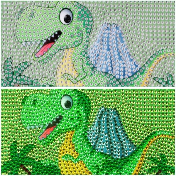 ⁦5D Diamond Art Kit for Kids, with Wooden Frame, Cartoon Diamonds Art Easy Kits, Small Anime Diamonds Painting Full Drill Diamond Art Gem Painting for Girls Boys Beginners, Home Wall Decor (Dinosaur)⁩ - الصورة ⁦3⁩